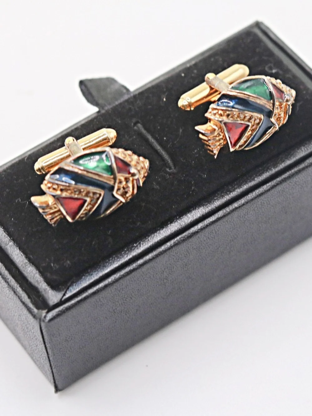 Vtg. Nancy & Rise of NY 24k 925 Enameled Fish Cufflinks Rare